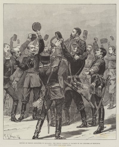Return of Prince Alexander to Bulgaria, the Prince Carried in Triumph by His Officers at Rustchuk by Richard Caton Woodville junior